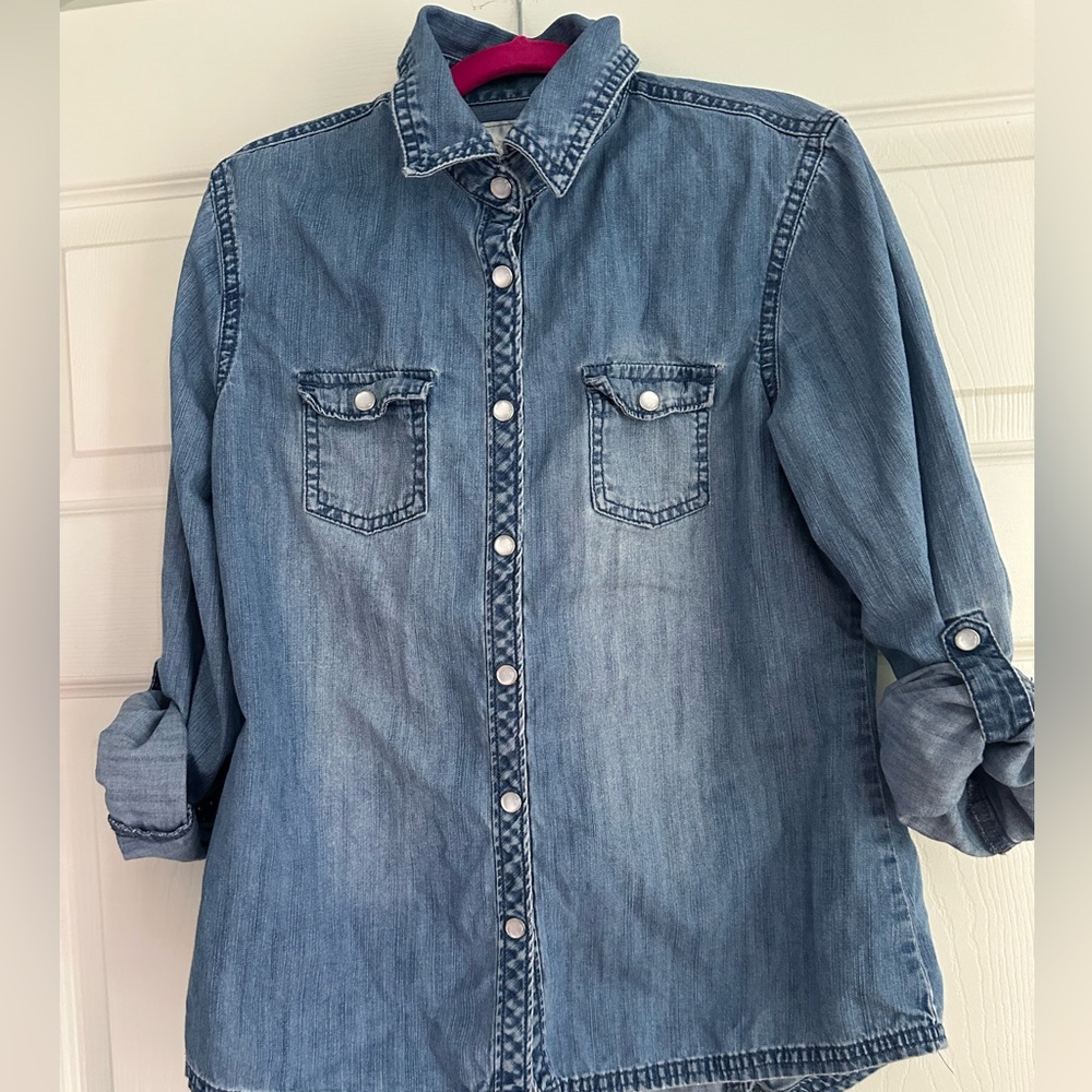 JUSTICE CHAMBRAY LONG SLEEVE TOP SIZE 14